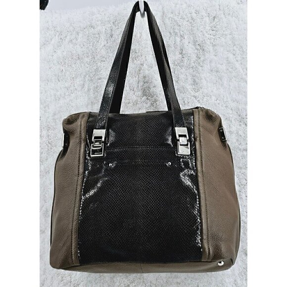 B MAKOWSKY Brown Pebble Leather and Snakeskin Embossed Leather Shoulder Bag - Picture 4 of 16